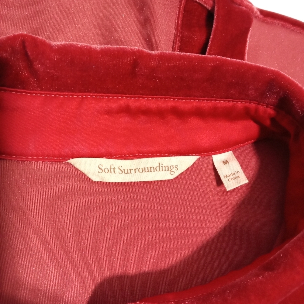 Soft Surroundings Red Velour Button Front Blouse Quiet Luxury Holiday Shirt Sz M - Picture 3 of 8